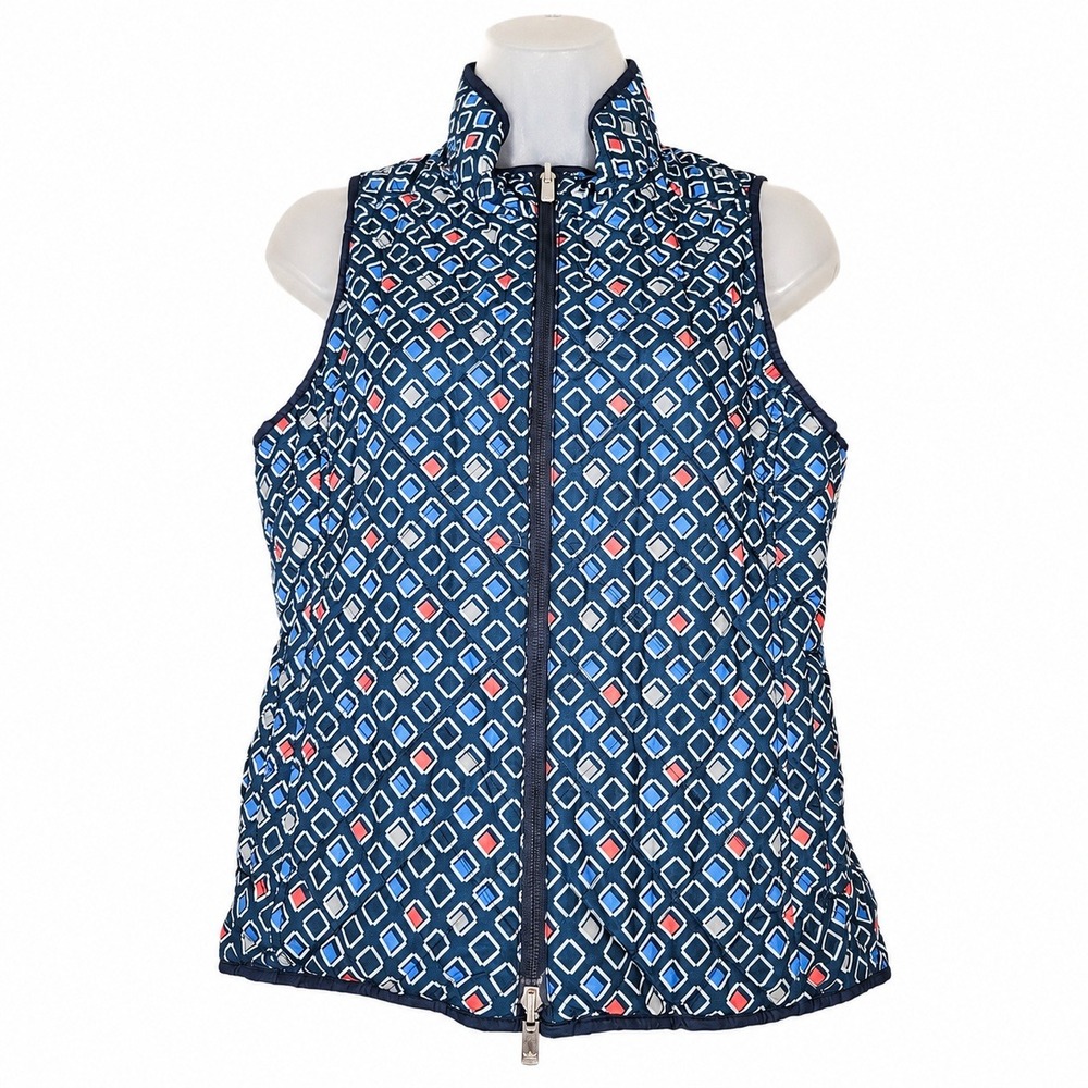 Peter Millar Crown Sport Vest Women M Blue Geometric Reversible Quilted Zip Golf